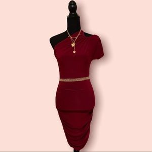 2/$25 NWOT Burgundy Side Ruched One Sleeve Silky Bodycon Dress ❤️